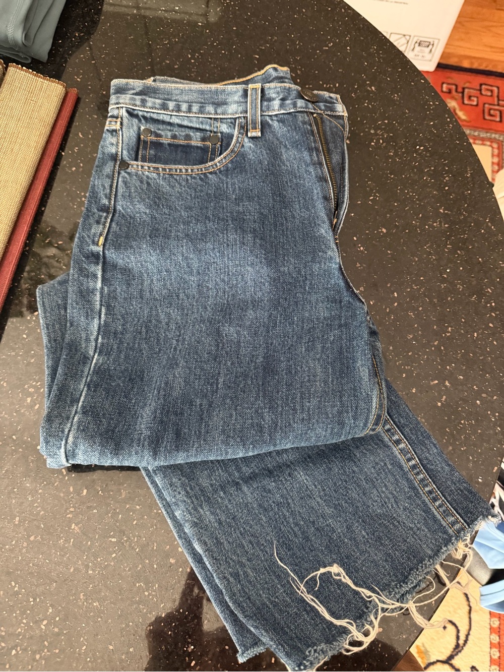 rag & bone Women's Dark Blue Straight-Leg Jeans with Frayed Hem
